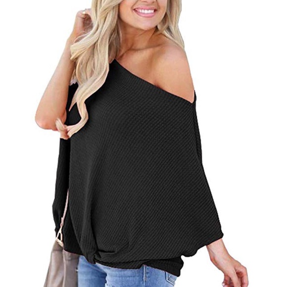 NEW! Off Shoulder Thermal Waffle Knit Twist Top - Picture 8 of 8